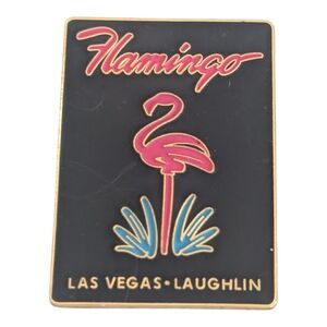 VTG PD Enameled Gold Tone Metal  Flamingo Las Vegas Laughlin Fridge Magnet 1.75"